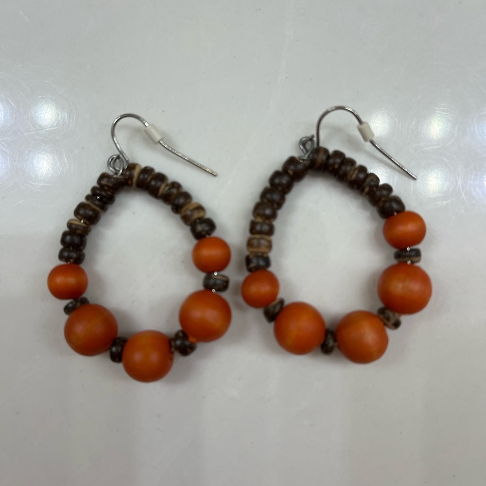 Orange and Brown Beaded Earrings